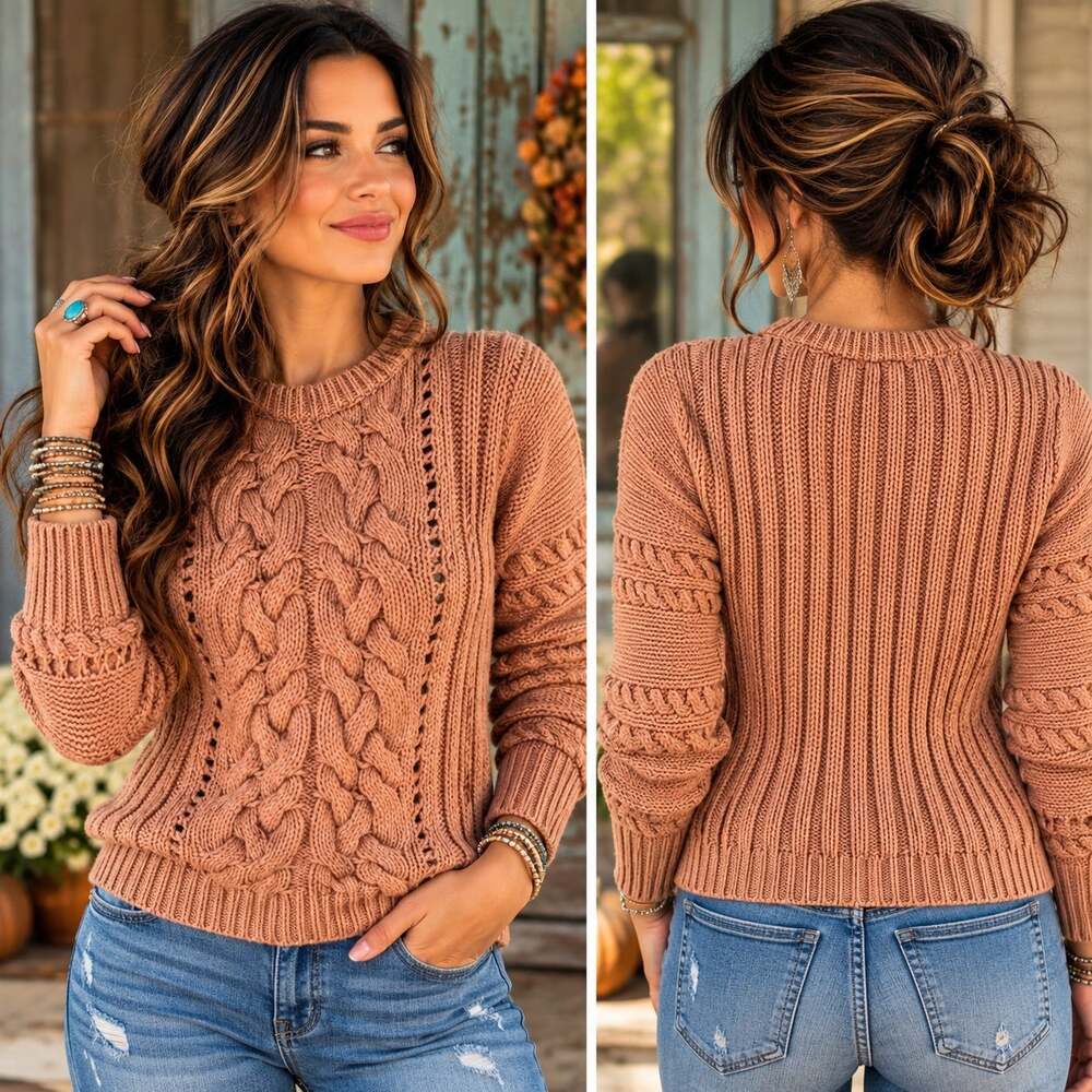 Roxy Sz XS Y2K 2000s Cable Knit Sweater Terracotta Chunky Boho Cottagecore Retro